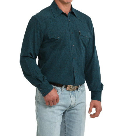 Cinch Men's Teal Paisley Print Snap