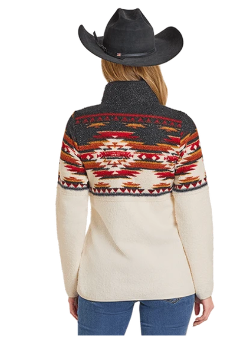 Ansleigh's Women's Slim Black Aztec Border Berber Pullover