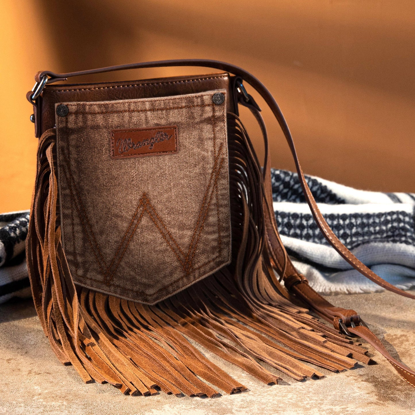 Wrangler Leather Fringe Jean Pocket Crossbody