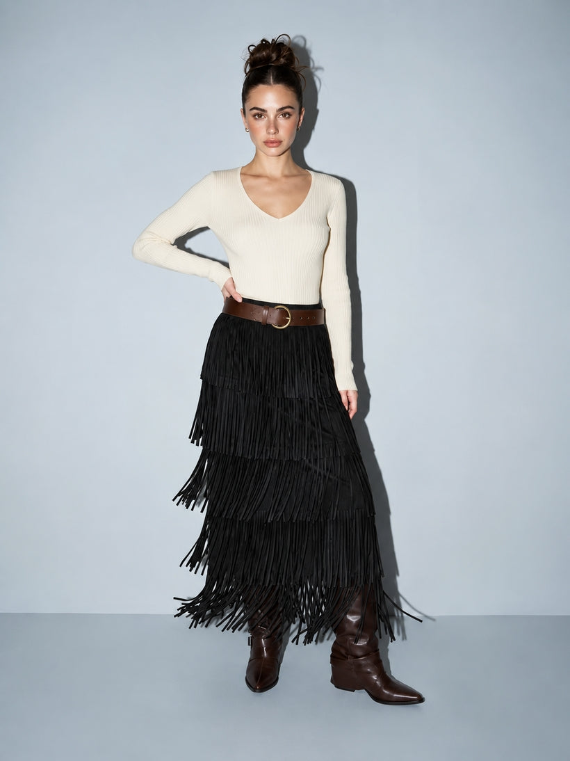Skylar Pleated Fringe Skirt