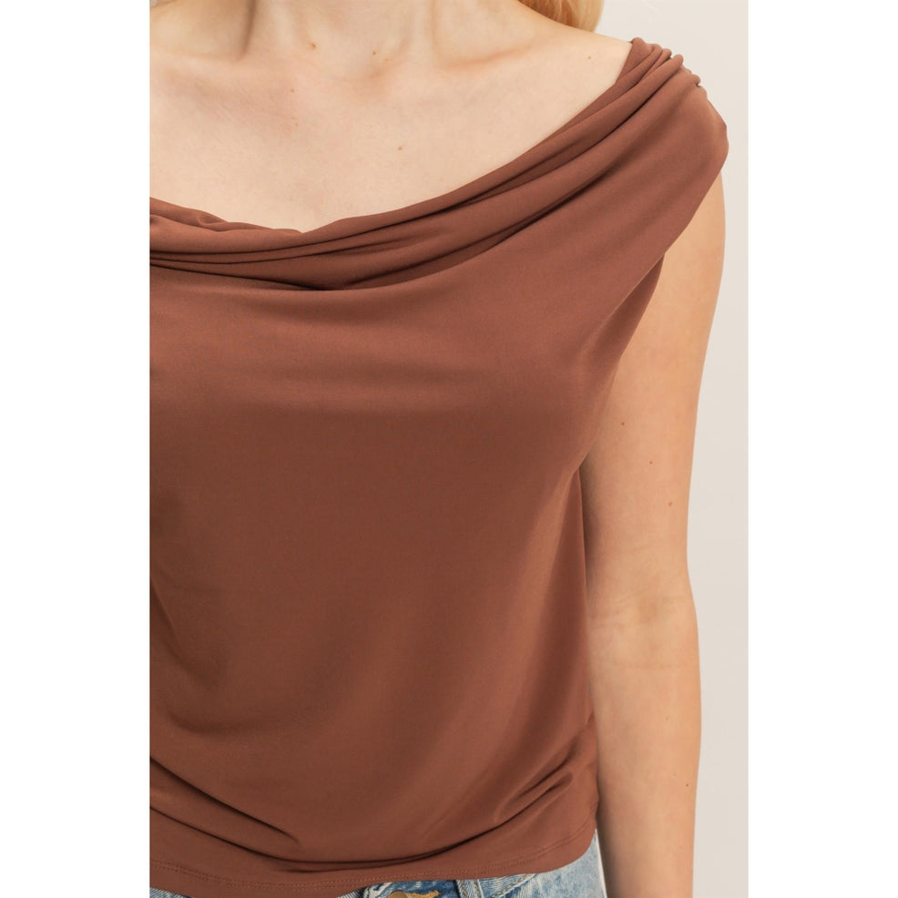 Chocolate Sleeveless Cowl Neck Top