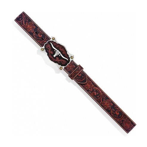 Brighton Classic Tooled Longhorn Belt Tan