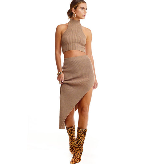 Riviera Beige Tank Top & Midi Skirt Set