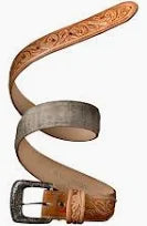 Men's Charcoal Nubuck Sueded Caiman with Natural Tanned Billets Western Belt