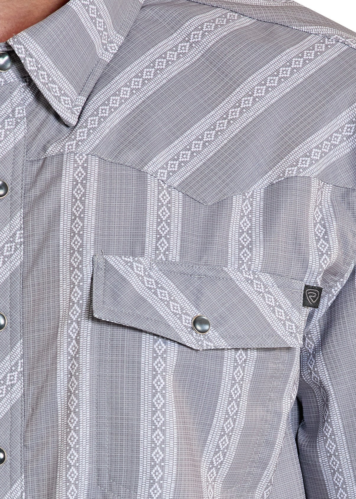 Tex Tek Western Snap Up Powder Grey Stripe