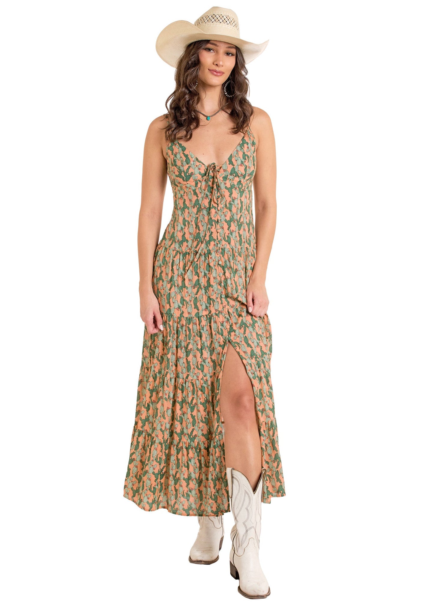 Cactus Print Midi Dress