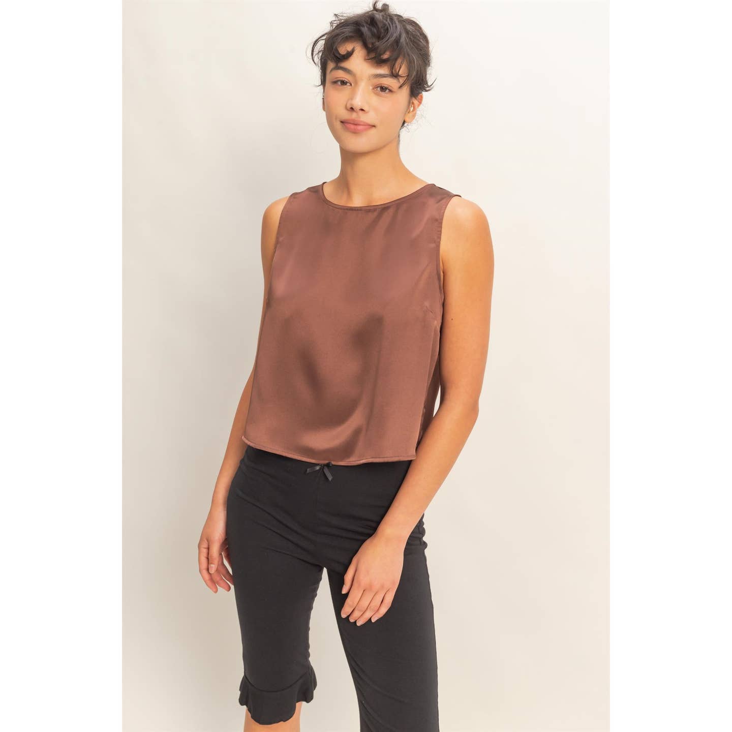 Chocolate Satin Keyhole Top
