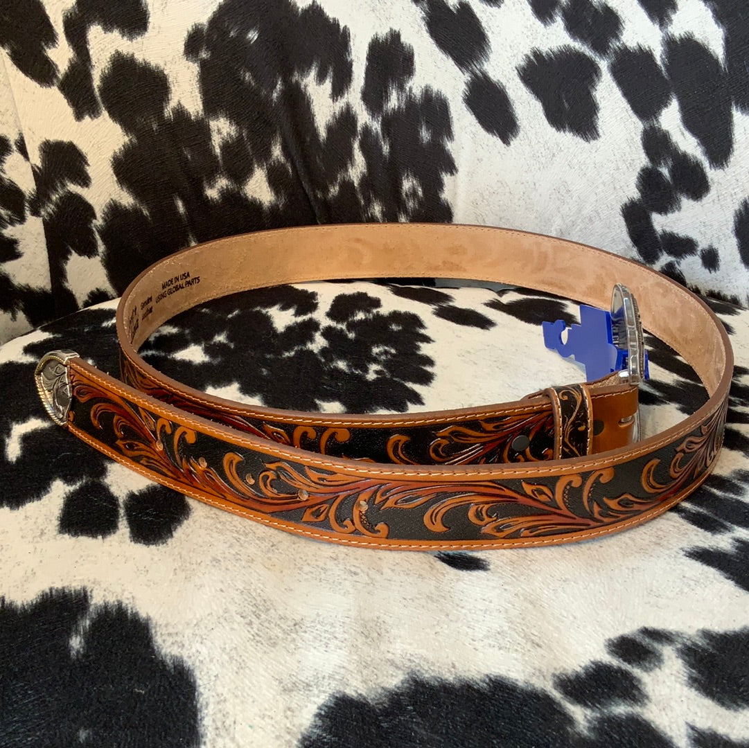 Tony lama tooled black/brown belt