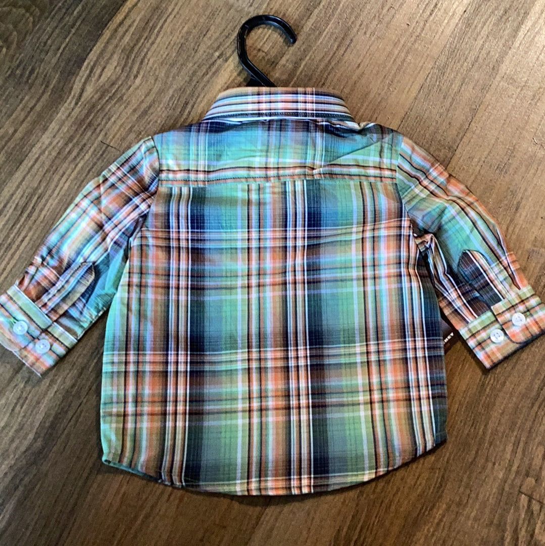 Youth cinch green button up