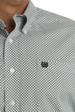 Men's Geometric Print Western Shirt - Light Blue / Purple