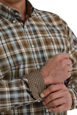 Men's Plaid Western Button Down - Brown/White