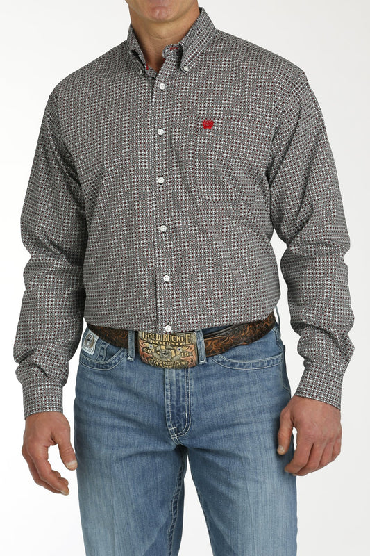 Men's Red/Black Medallion Button-Down