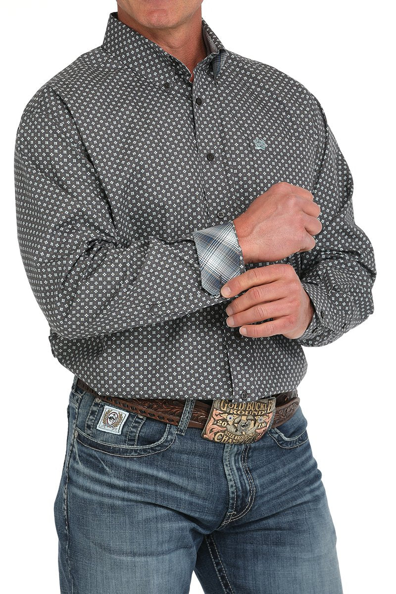 Cinch Gray Geometric Button Up Men's Shirt