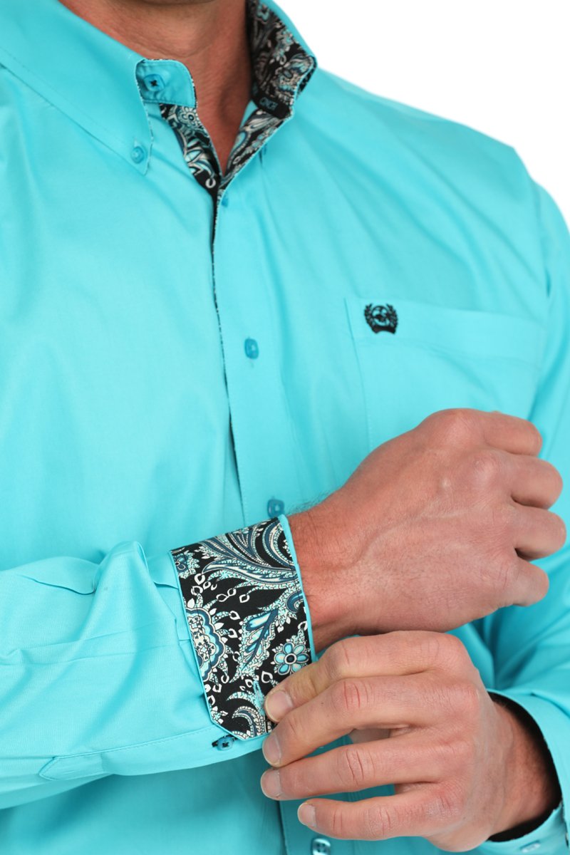 Cinch Turquoise Solid Button Up Men's Shirt
