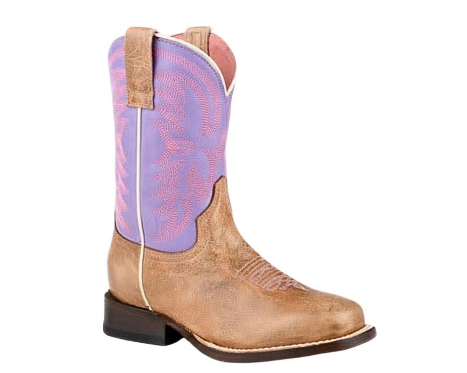 Roper Lil Kid's Tan/Light Purple Leather Boots