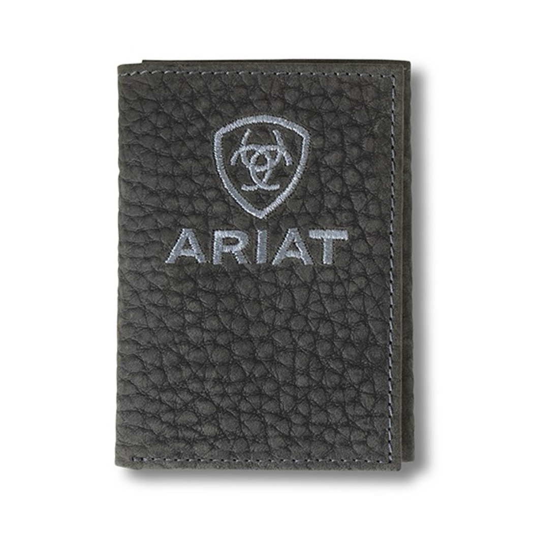 Ariat Black Trifold Bull Hide Embroidered Wallet