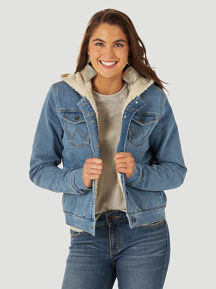Final Sale The Hooded Wrangler Retro Denim Sherpa Lined jacket Wiseman s Western