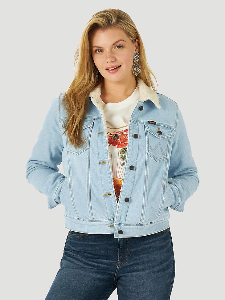 Wrangler Retro Sugar Land Sherpa Lined Bleach Denim Jacket