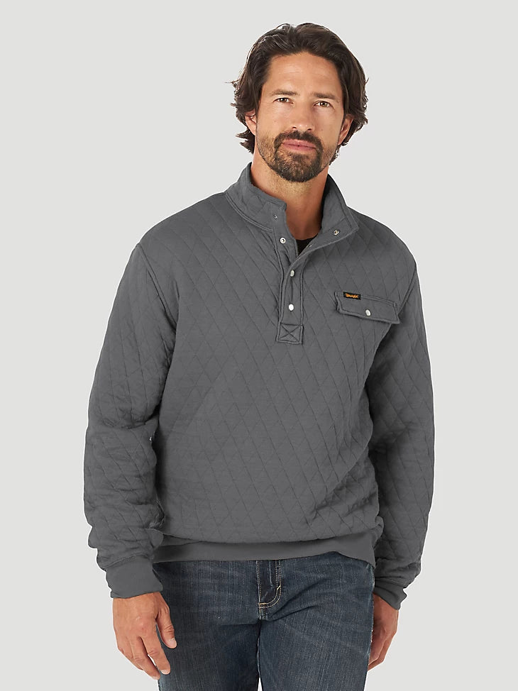 Wrangler Quilted 1/4 Snap Grey Pullover