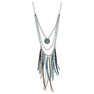 Justin suede three layer sliver necklace with turquoise beads