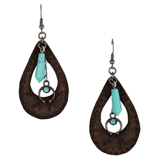 GENUINE TOOLED LEATHER & CHARM EARRINGS