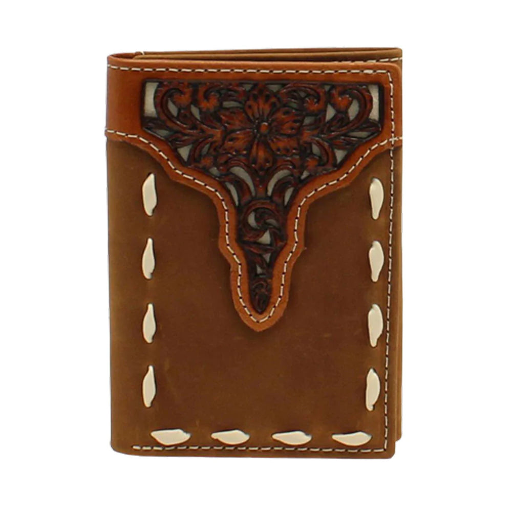 Ariat Men's Floral Tooled Tri-Fold Wallet