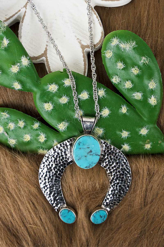 TURQUOISE HOMSLEY NAJA SILVERTONE NECKLACE