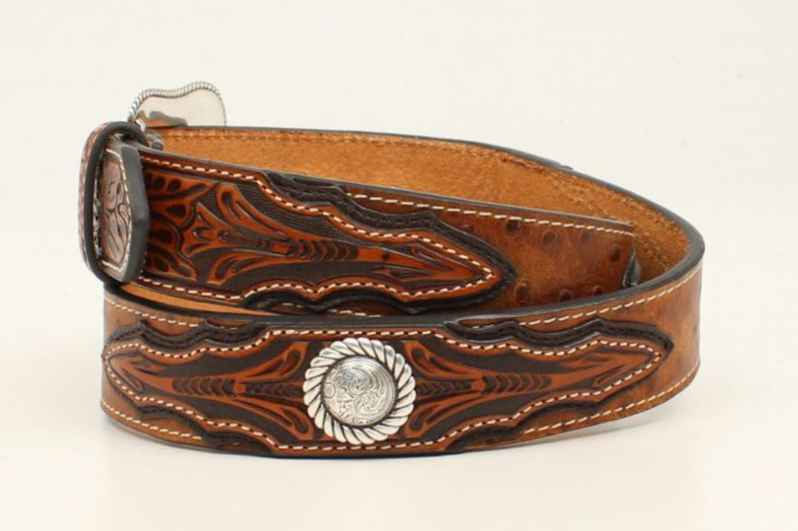 ARIAT Ostrich Embossed Tabs Belt - Brown