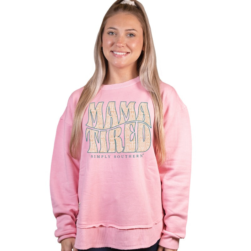 Final Sale ✨ Simply Southern Fleece Crew Mama Tired Pink