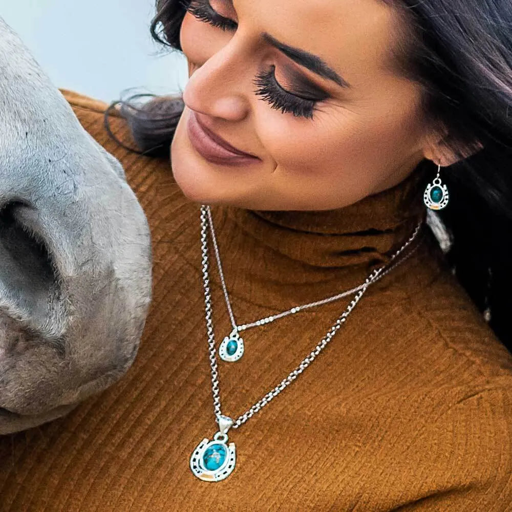 Set In Stone Gold & Turquoise Pendant Necklace Large