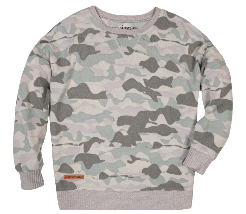 Final Sale ✨Simply Southern Ladies Grey Camo Sweatshirt