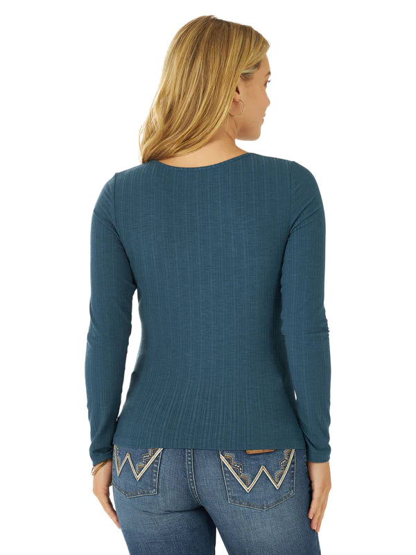 Final Sale ✨ Wrangler Willa Women's Blue Tie Knit Shirt