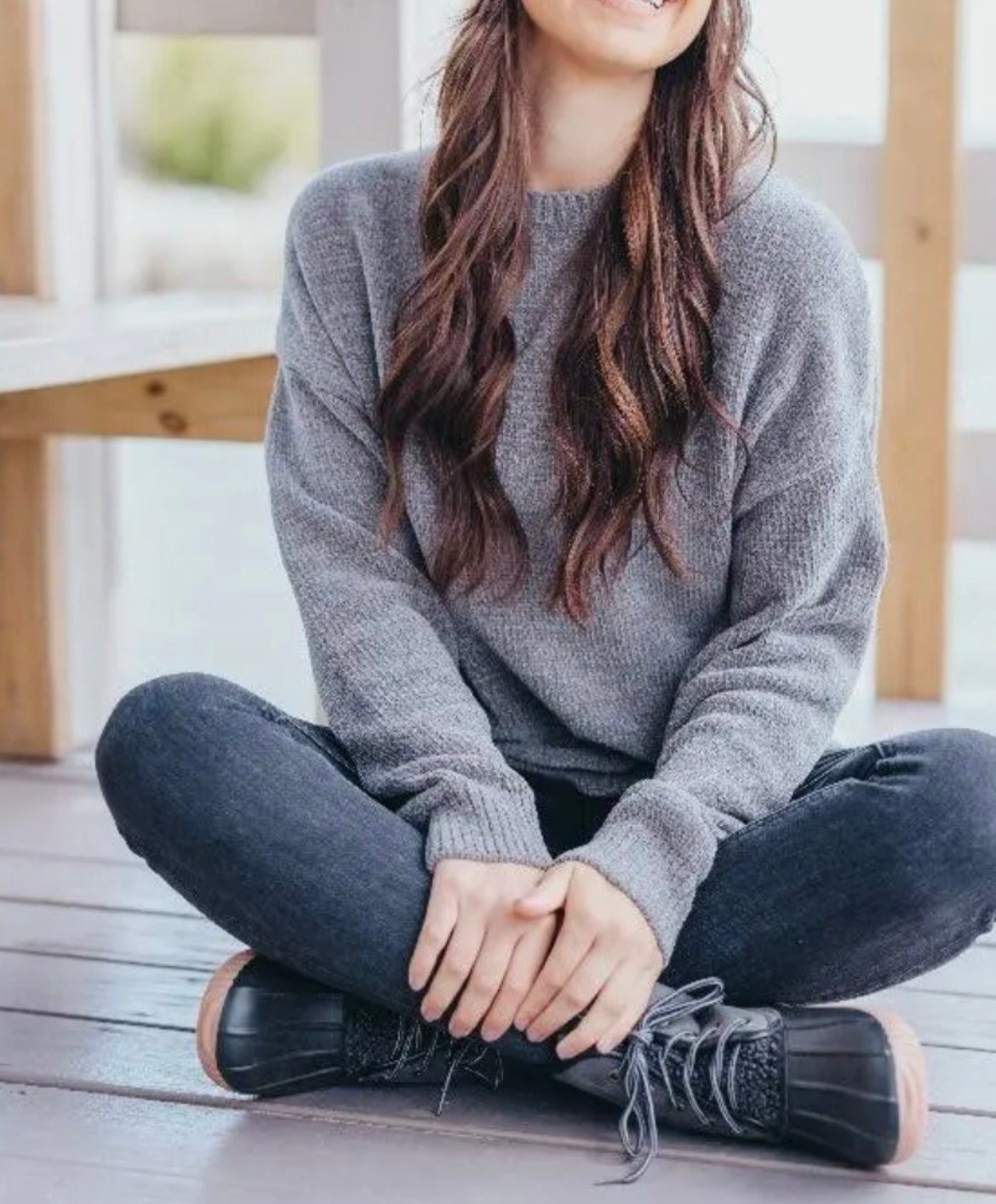 Final Sale✨ Gray Crew Chenille Sweater Simply Southern