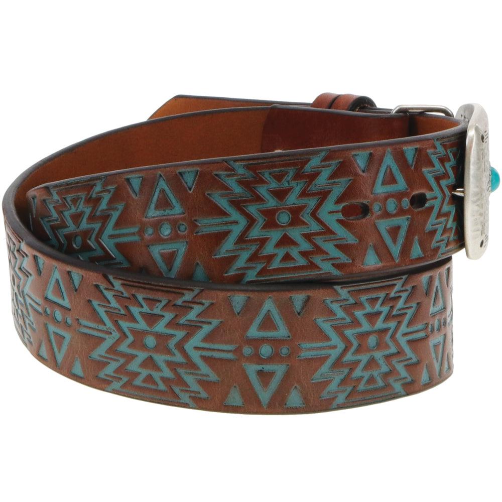 Turquoise Stone Aztec Branded Hooey Women's Belt