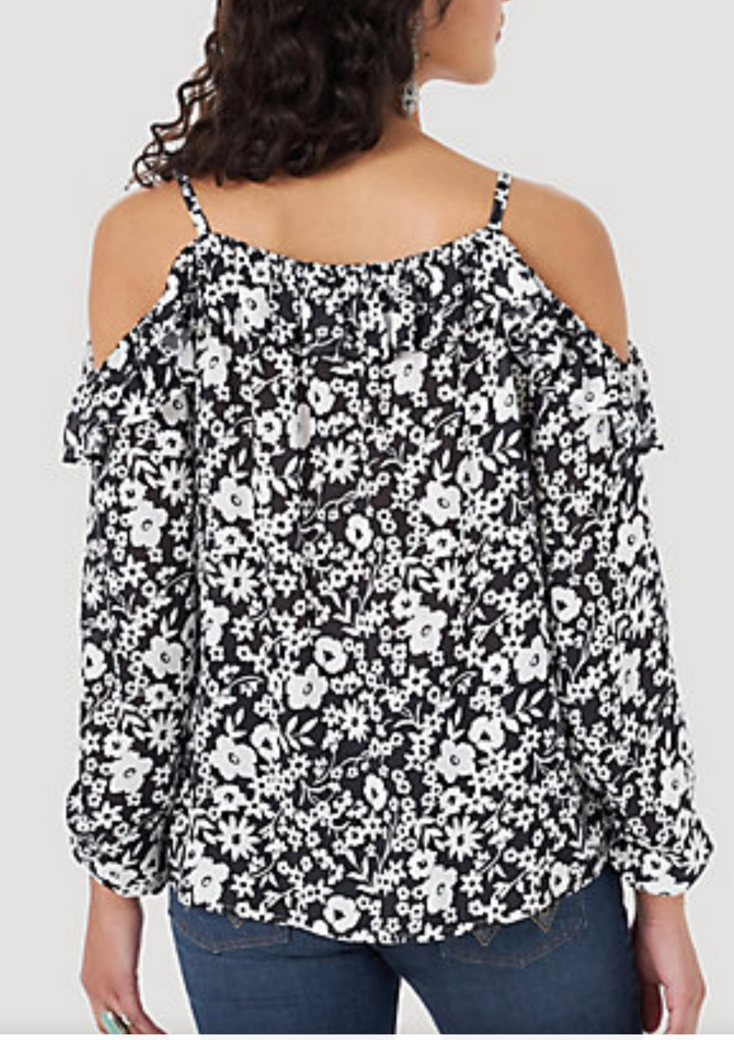 Final Sale✨ Wrangler Retro Floral Black and White Cold Shoulder
