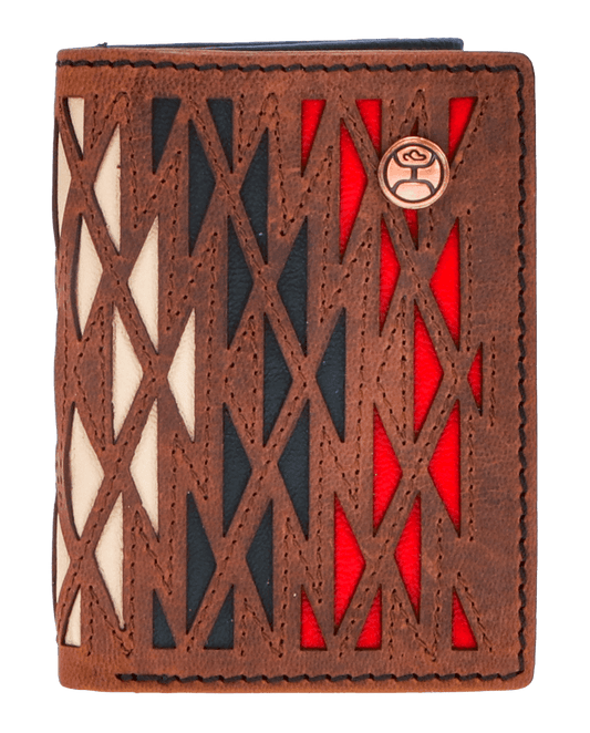 Hooey Chapawee trifold wallet brown red black and tan inlays
