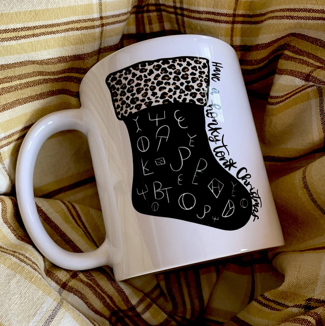 BRANDED STOCKING CHRISTMAS WHITE MUG Farmhouse