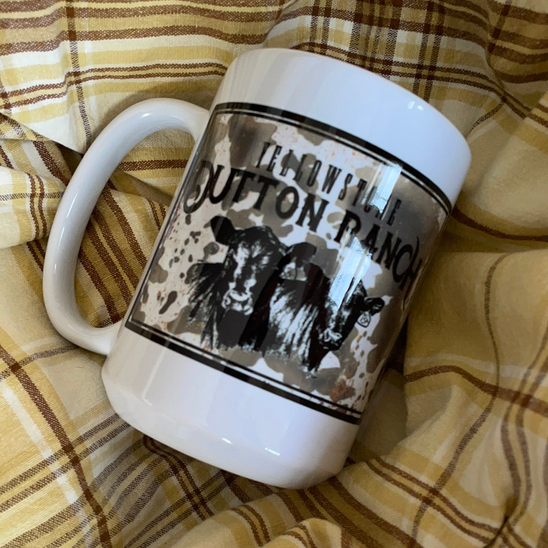 DISTRESSED COW YELLOWSTONE WHITE MUG Farmhouse