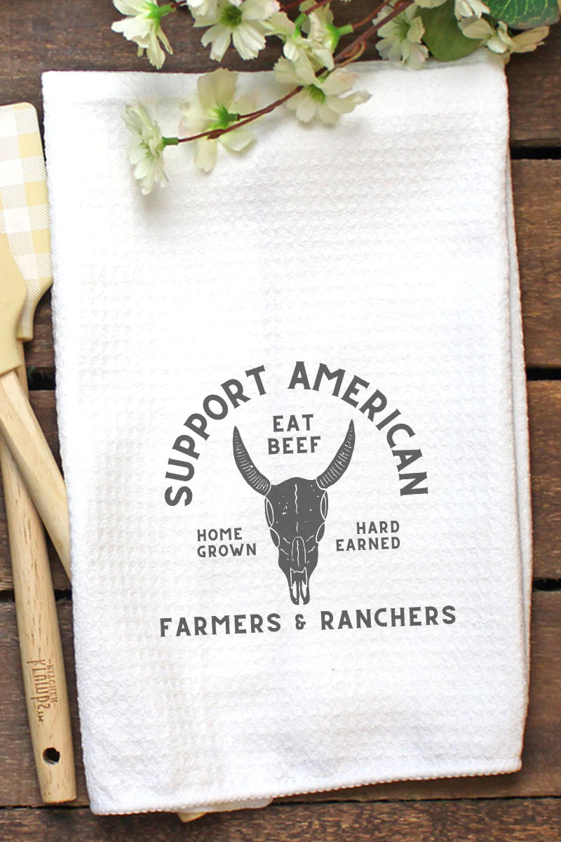 SUPPORT AMERICAN FARMERS & RANCHERS WAFFLE KITCHEN TOWEL