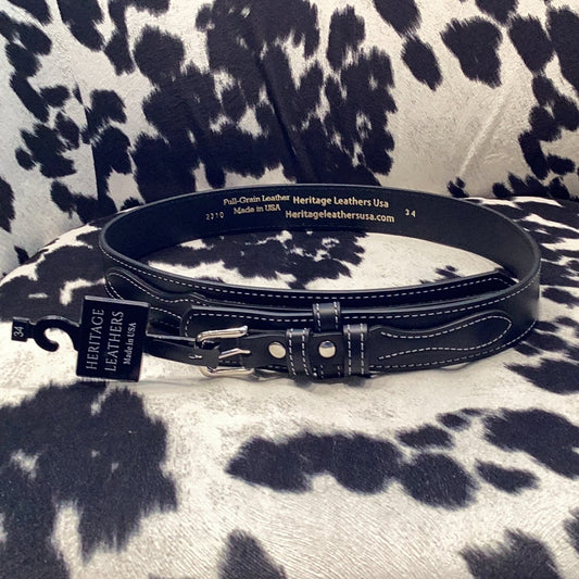 Plain Black Mens Belt With Stitching