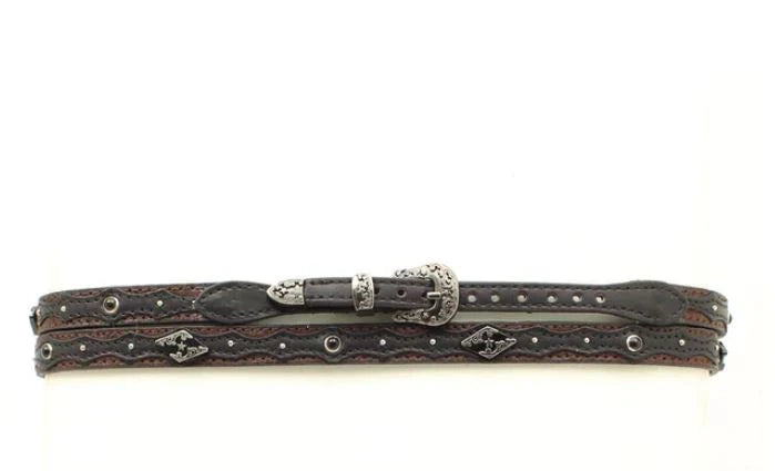 Brown/Black Genuine Leather Hatband with Conchos and a Star