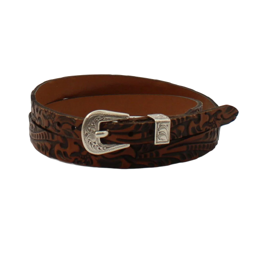 Twister Western Floral Embossed Brown Leather Hatband