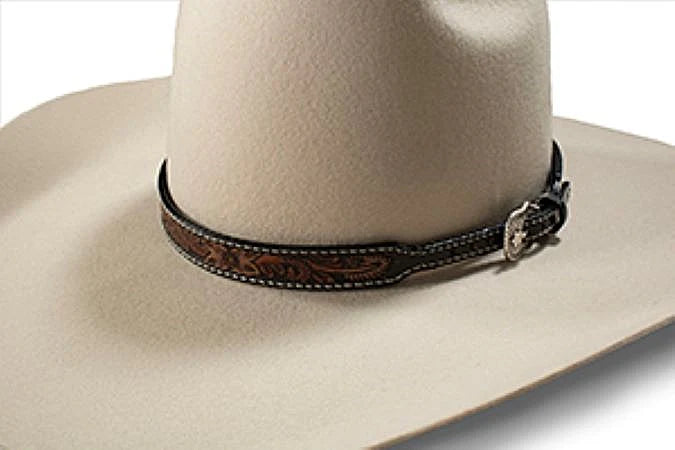 Twister Black Leather Hatband with Painted Floral Pattern and Engraved Scrolling