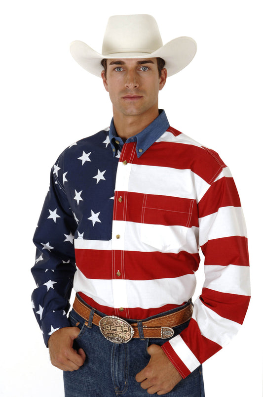 American Flag Long Sleeve Button Up