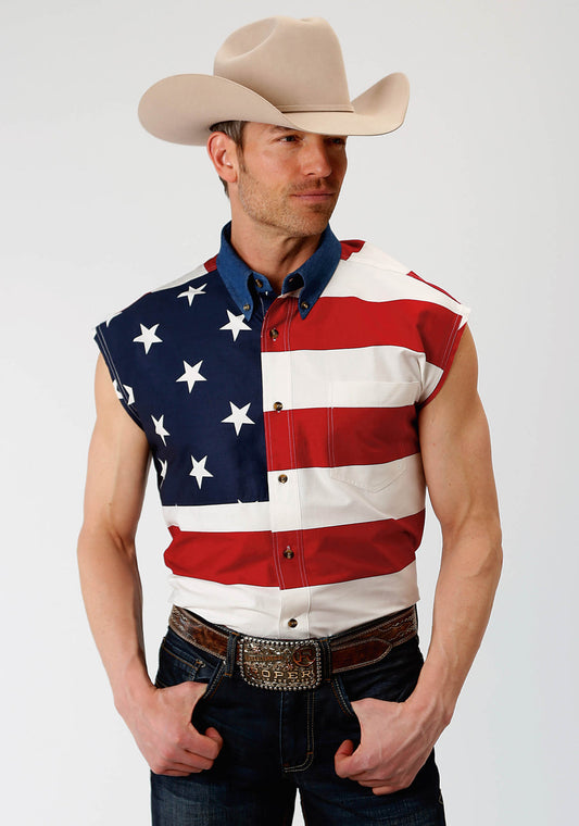 American Flag Sleeveless Snap Up