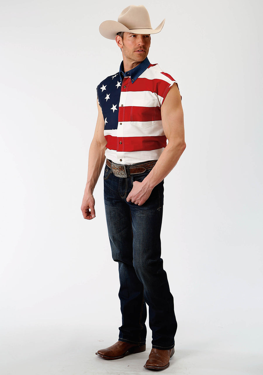 American Flag Sleeveless Snap Up