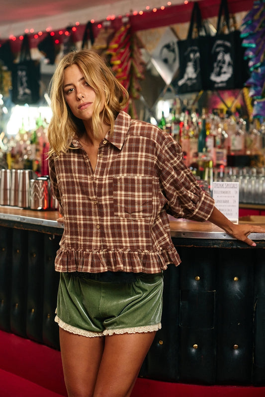 Charlie Check Print Ruffle Top