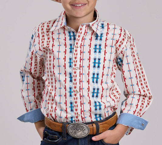 Roper Boys Vertical Aztec Long Sleeve Snap Up