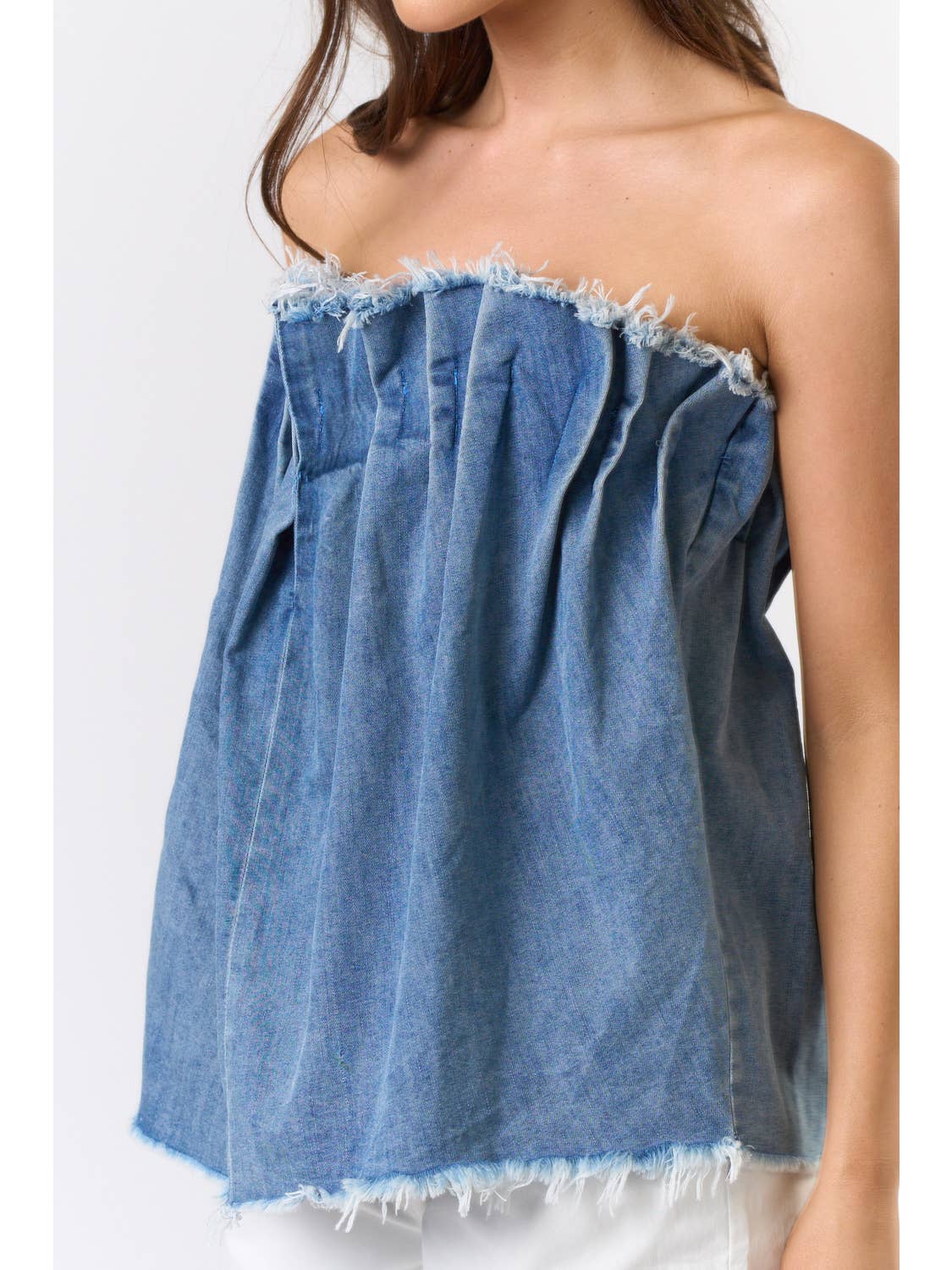 Pintuck Pleated Denim Top