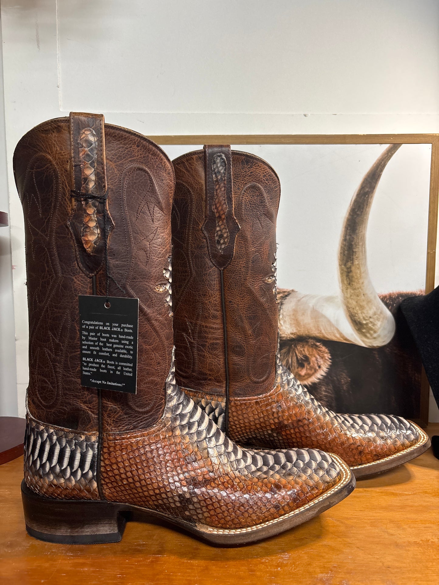 Black Jack Python Cowboy Boots - Rust Dyed Triad